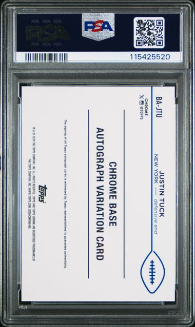 2024 Topps Chrome Justin Tuck Gold Wave Autograph /50 PSA 10