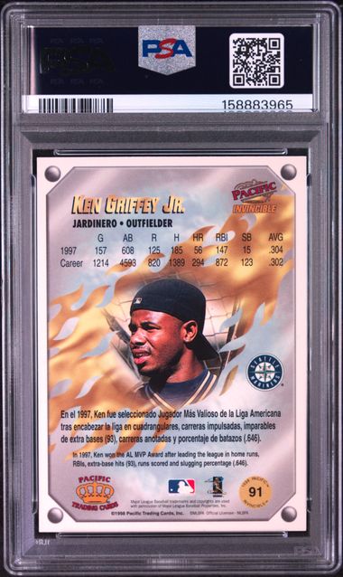 1998 PACIFIC INVINCIBLE GEMS OF THE DIAMOND #91 KEN GRIFFEY JR. GEMS OF THE DIAMOND PSA 8