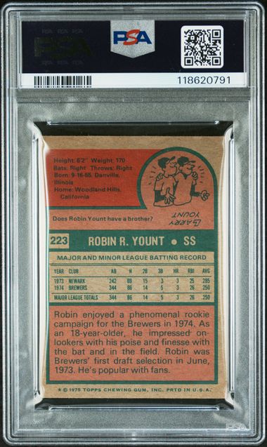 1975 TOPPS MINI #223 ROBIN YOUNT PSA 3