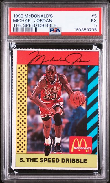 1990 McDONALD'S MICHAEL JORDAN #5 MICHAEL JORDAN THE SPEED DRIBBLE PSA 5 SC5