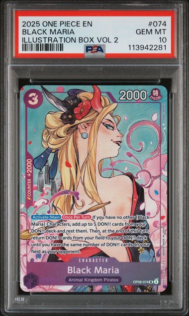2025 ONE PIECE PROMOS #074 BLACK MARIA ILLUSTRATION BOX VOL.2 PSA 10