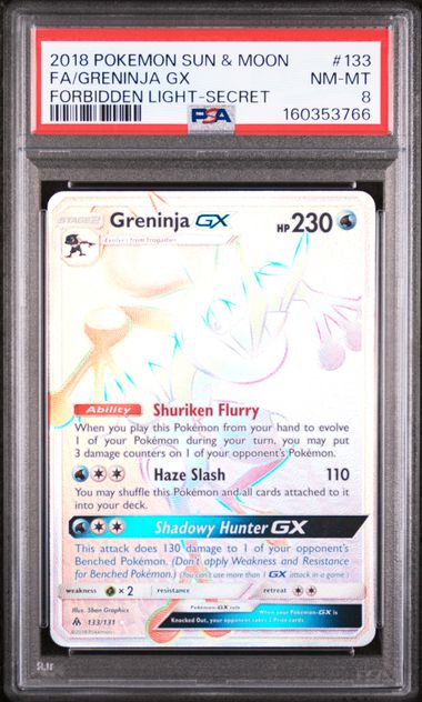 2018 POKEMON SUN & MOON FORBIDDEN LIGHT #133 FA/GRENINJA GX FORBIDDEN LIGHT-SECRET PSA 8 SC1