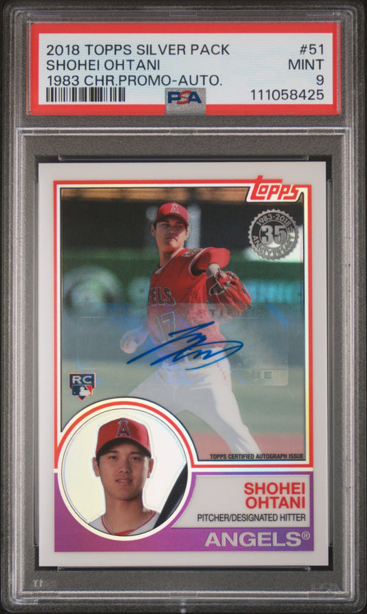 2018 Topps Silver Pack Shohei Ohtani 1983 Chrome Promo Auto 20/25 #51 PSA 9