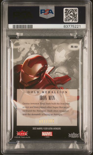 2022 FLEER ULTRA AVENGERS MEDALLIONS #M20 IRON MAN MEDALLIONS-GOLD PSA 8 SC7