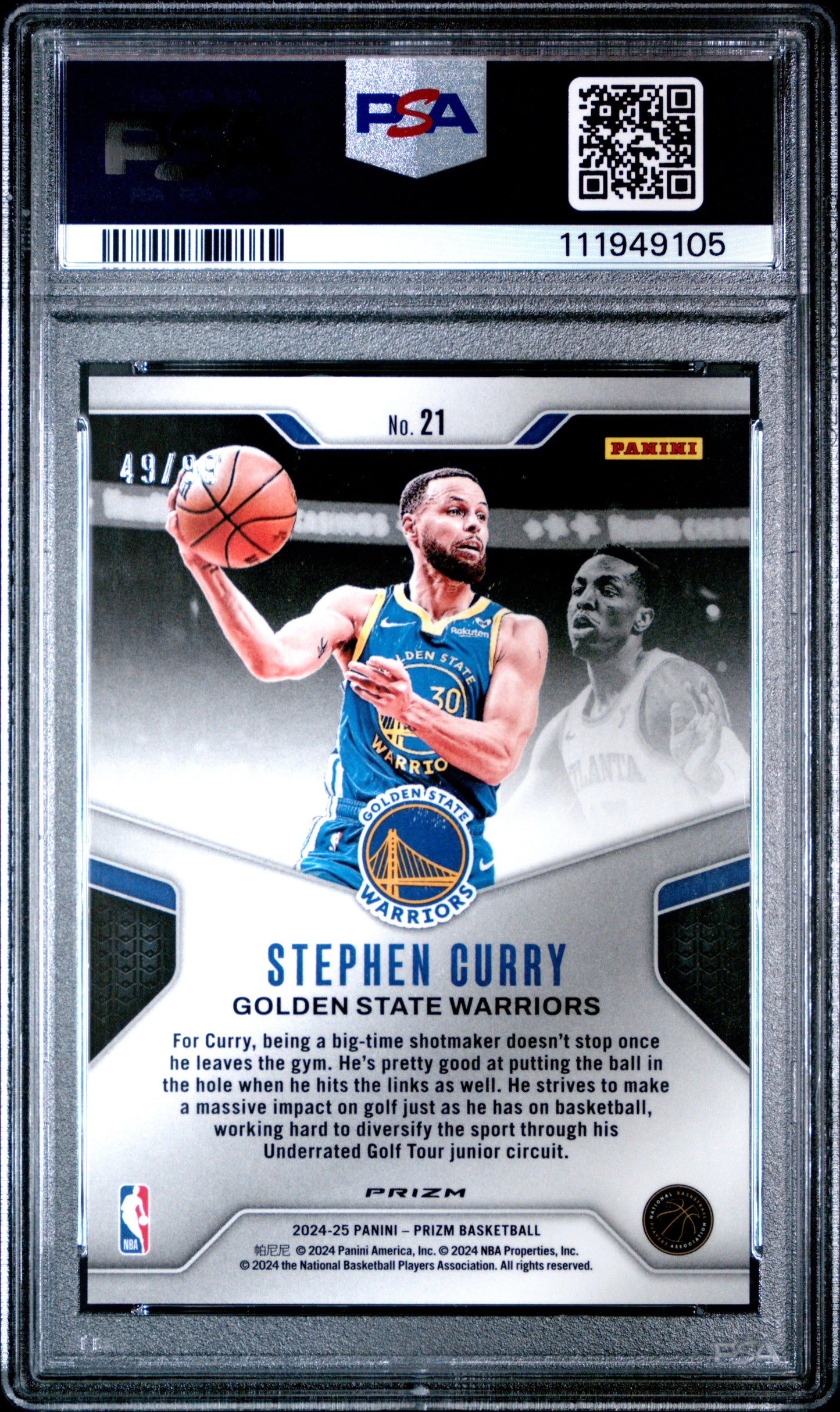 2024 Panini Prizm Basketball Stephen Curry Dominance Blue Pulsar 49/99 #21 PSA 10