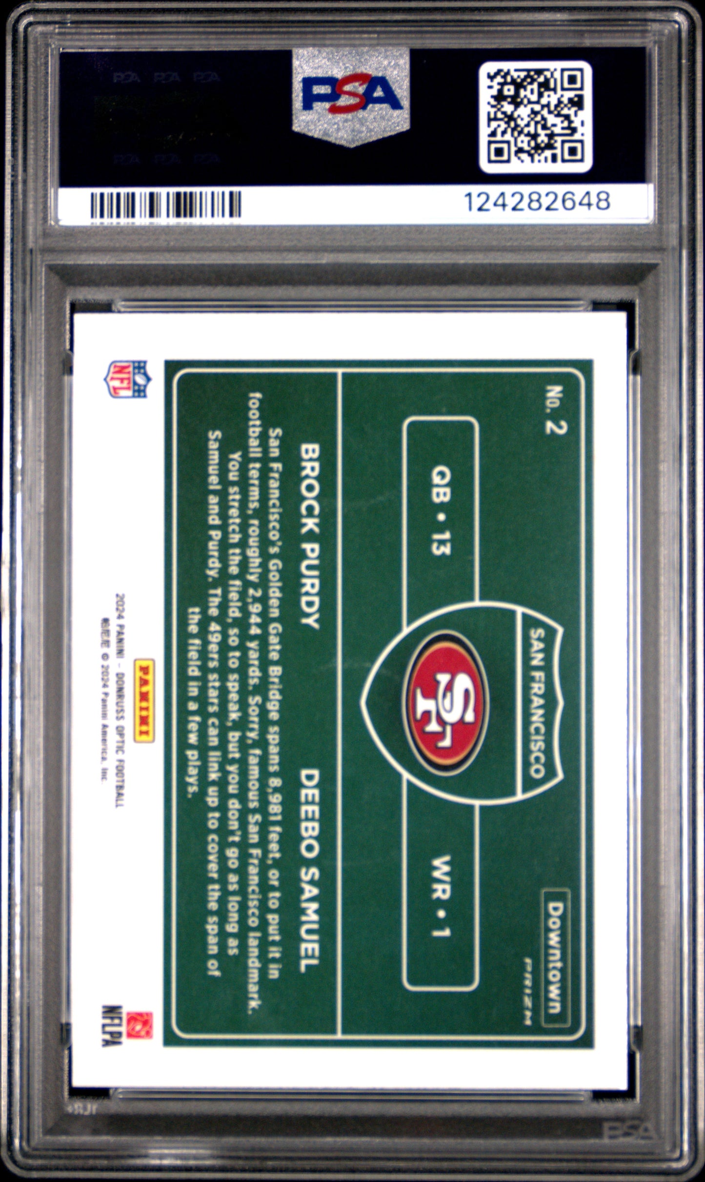 2024 Panini Donruss Optic Brock Purdy Deebo Samuel Downtown Duos #2 PSA 10