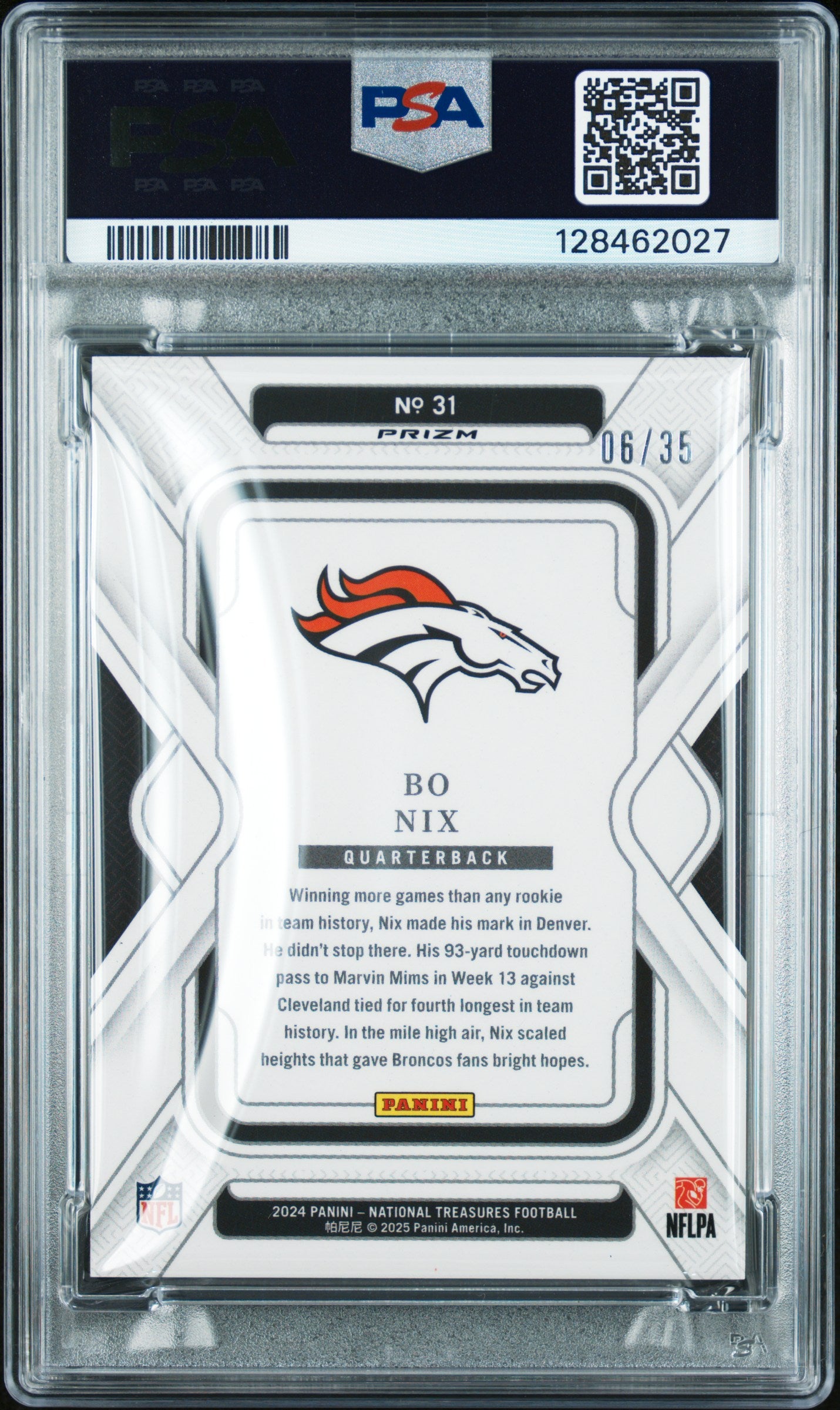 2024 Panini National Treasures Bo Nix Premium RC 06/35 #31 PSA 9