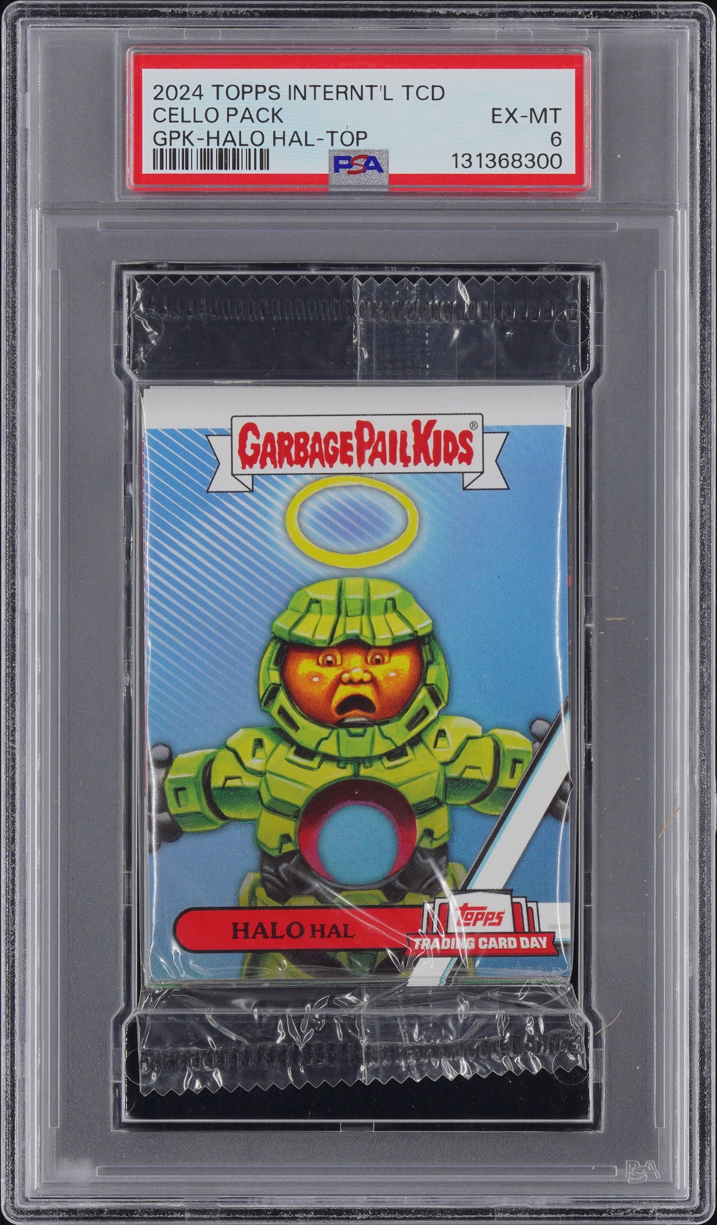 2024 Topps Trading Card Day Garbage Pail Kids Graded Cello Pack - Halo Hal Top PSA 6