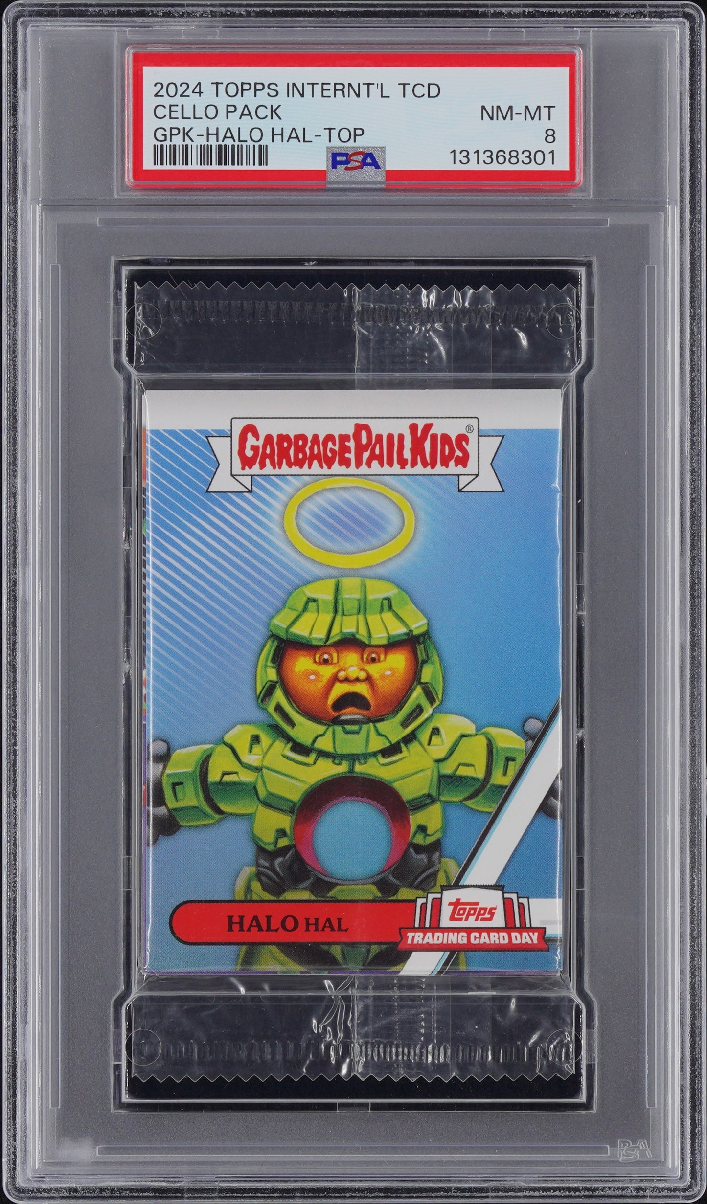 2024 Topps Trading Card Day Garbage Pail Kids Graded Cello Pack - Halo Hal Top PSA 8