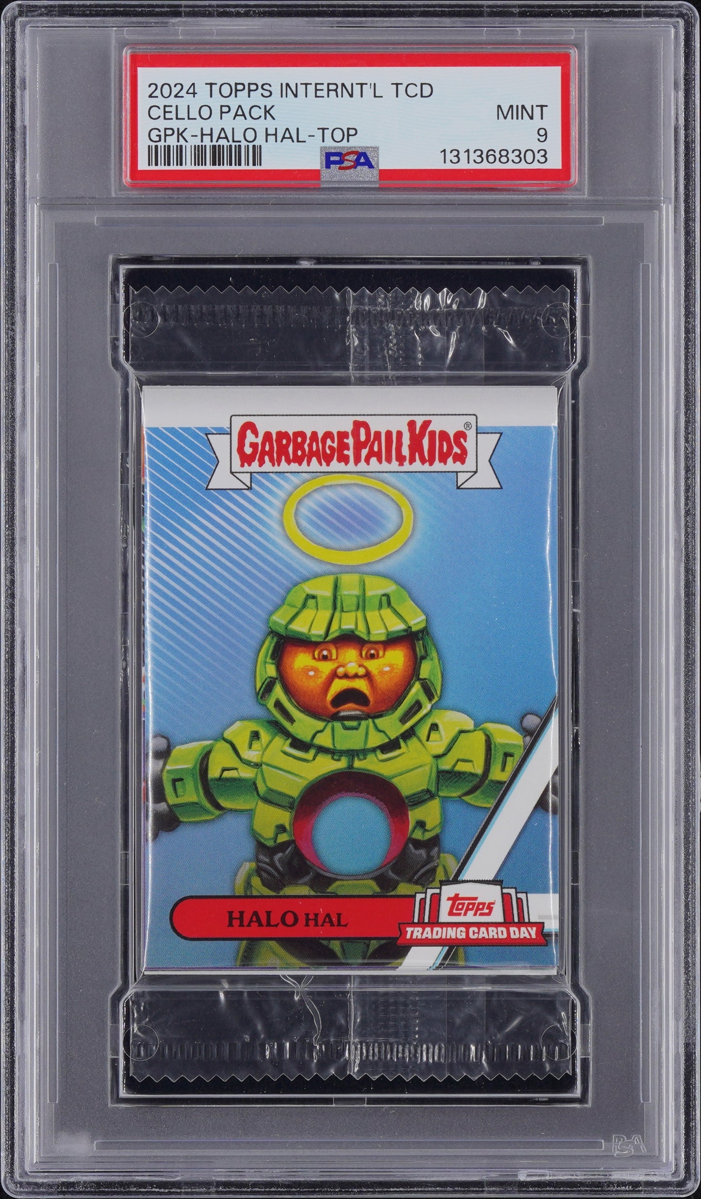 2024 Topps Trading Card Day Garbage Pail Kids Graded Cello Pack - Halo Hal Top PSA 9