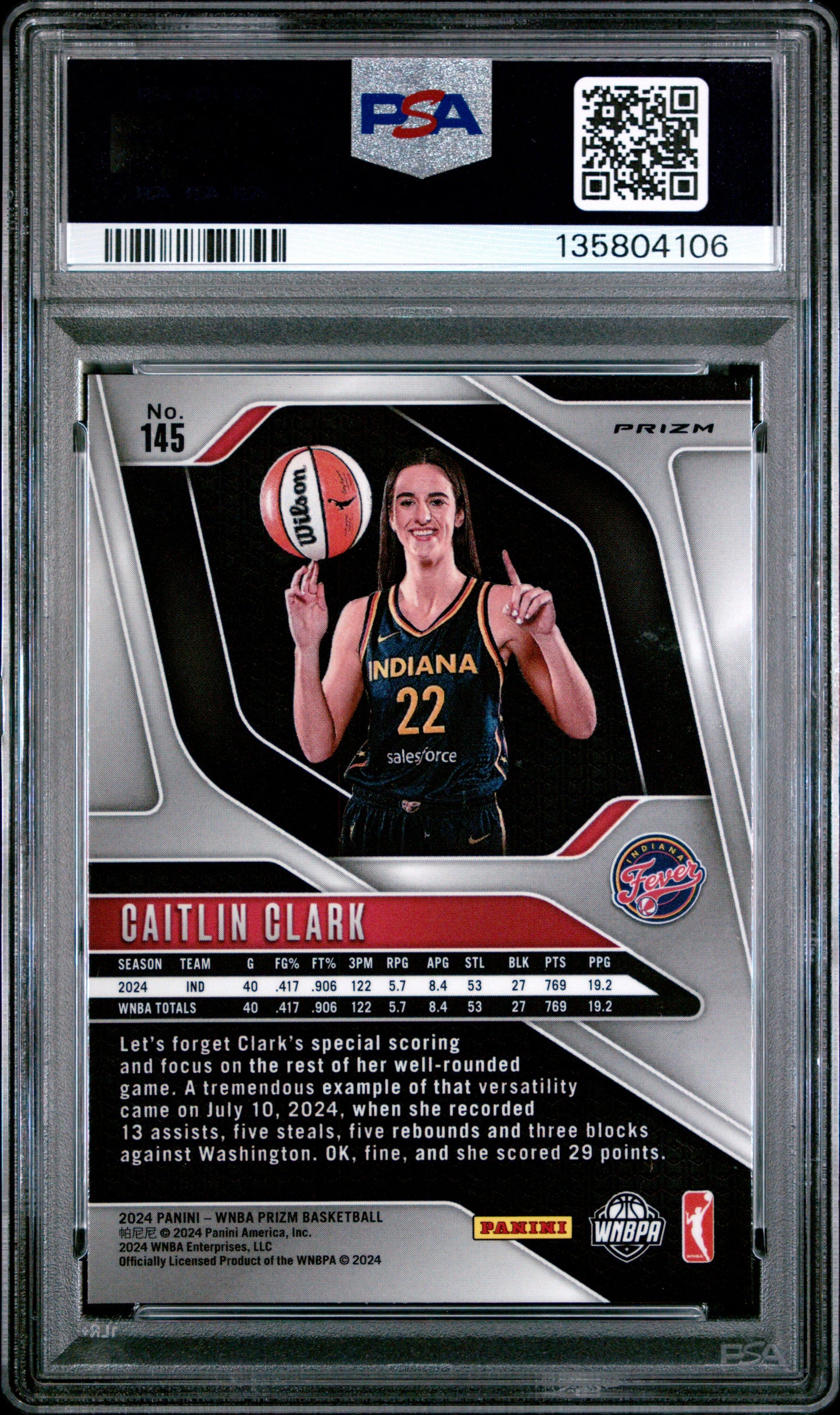 2024 Panini Prizm WNBA Caitlin Clark Blue Velocity RC #145 PSA 10