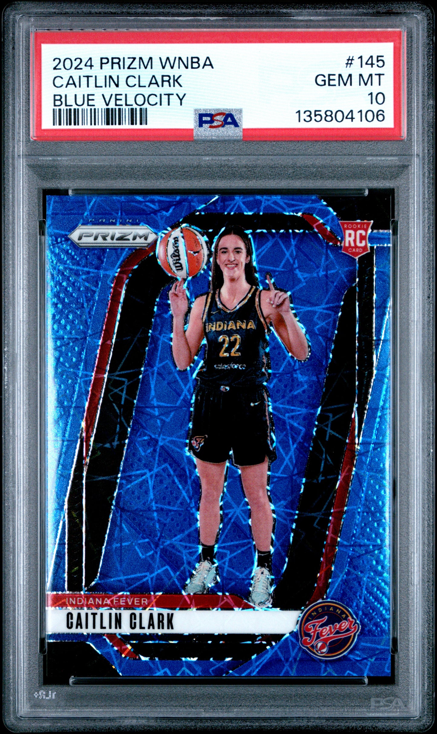 2024 Panini Prizm WNBA Caitlin Clark Blue Velocity RC #145 PSA 10