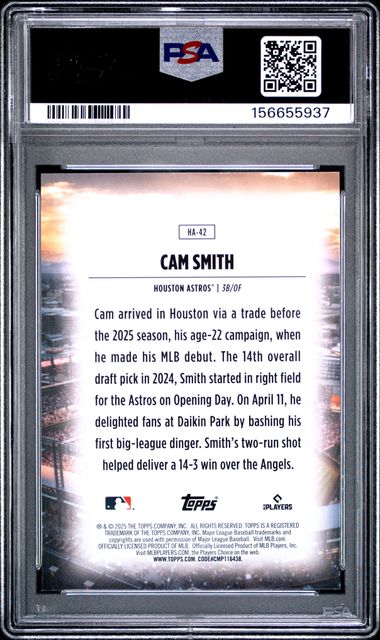 2025 Topps Update Cam Smith Home Field Advantage #HA-42 RC SSP Astros PSA 10