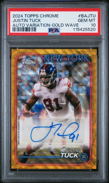 2024 Topps Chrome Justin Tuck Gold Wave Autograph /50 PSA 10