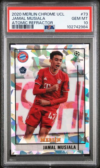2020 TOPPS MERLIN CHROME UEFA CHAMPIONS LEAGUE #73 JAMAL MUSIALA ATOMIC REFRACTOR PSA 10 JR9272-47