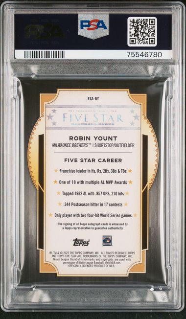 2022 TOPPS FIVE STAR AUTOGRAPHS #FSARY ROBIN YOUNT AUTOGRAPHS-GREEN PSA 9