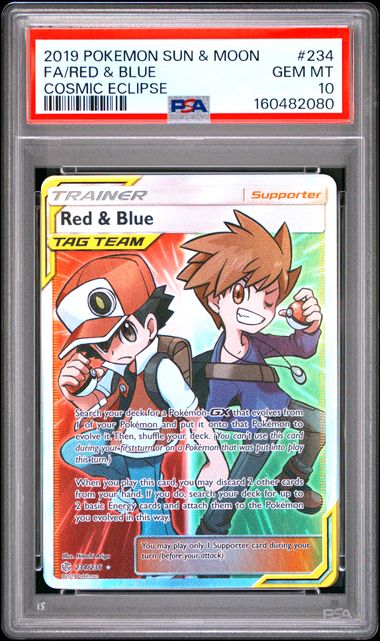 2019 Pokémon Sun & Moon Full Art Red & Blue Cosmic Eclipse 234/236 PSA 10