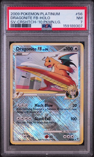2009 POKEMON PLATINUM SUPREME VICTORS #56 DRAGONITE FB-HOLO SV-CRSHTCH-'10 PKMN.LG. PSA 7 SC1