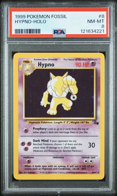 1999 POKEMON FOSSIL #8 HYPNO-HOLO PSA 8