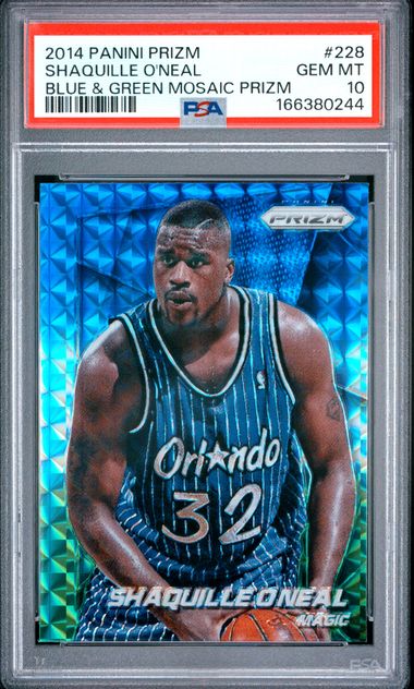 2014 PANINI PRIZM #228 SHAQUILLE O'NEAL BLUE & GREEN MOSAIC PRIZM PSA 10 JR9272-117