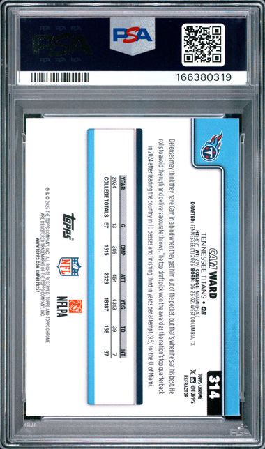 2025 TOPPS CHROME #314 CAM WARD REFRACTOR PSA 10 Jr9272-93