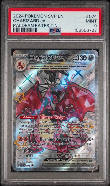 2024 POKEMON SVP EN-SV BLACK STAR PROMO #074 CHARIZARD ex PALDEAN FATES TIN PSA 9