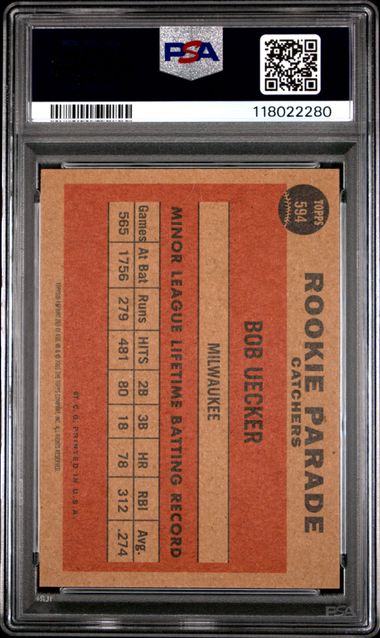 2001 TOPPS ARCHIVES REPRINT #265 BOB UECKER 1962 REPRINT PSA 9