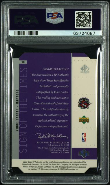 1998 Upper Deck SP Authentic Vince Carter Sign of the Times Auto Silver PSA 7 - 10 Auto Grade
