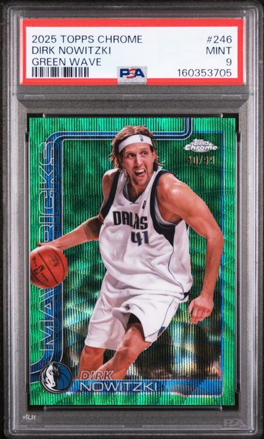 2025 TOPPS CHROME #246 DIRK NOWITZKI GREEN WAVE PSA 9 SC5