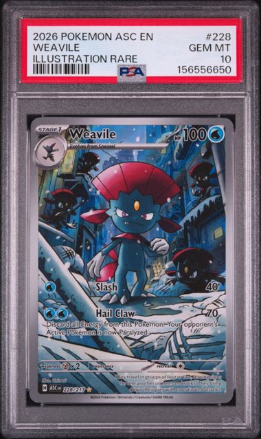 2026 POKEMON ASC EN-ASCENDED HEROES #228 WEAVILE ILLUSTRATION RARE PSA 10 SC1