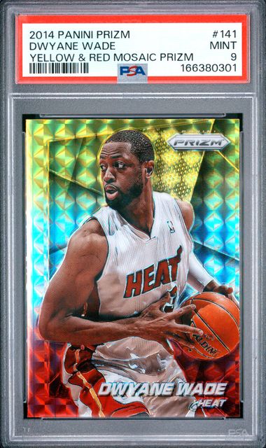 2014 PANINI PRIZM #141 DWYANE WADE YELLOW & RED MOSAIC PRIZM PSA 9 JR9272-114