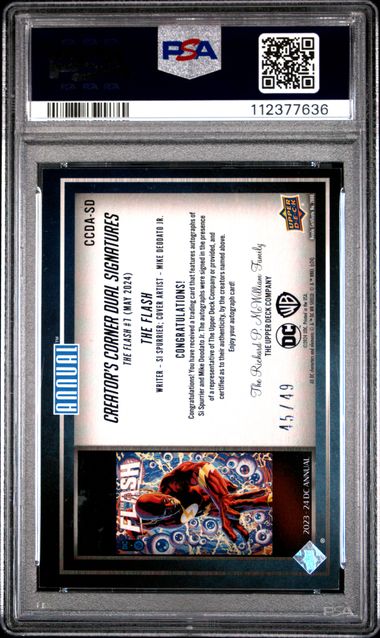 2023 UPPER DECK DC ANNUAL CREATOR'S CORNER DUAL SIGNATURES #CCDASD SPURRIER/DEODATO JR. CREATOR'S CORNER DUAL SIG PSA 8 SC7