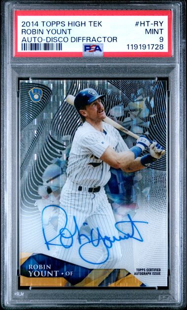 2014 TOPPS HIGH TEK #HT-RY ROBIN YOUNT AUTO-DISCO DIFFRACTOR PSA 9