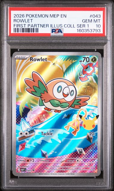 2026 POKEMON MEP EN-ME BLACK STAR PROMO #043 ROWLET FIRST PARTNER ILLUS COLL SER 1 PSA 10 SC1