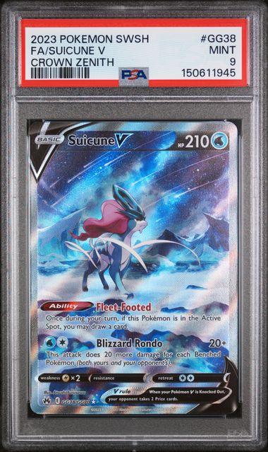 2023 POKEMON SWORD AND SHIELD CROWN ZENITH #GG38 FA/SUICUNE V CROWN ZENITH PSA 9 SC1