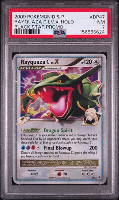 2009 POKEMON DIAMOND & PEARL BLACK STAR PROMO #DP47 RAYQUAZA C LV.X-HOLO BLACK STAR PROMO PSA 7