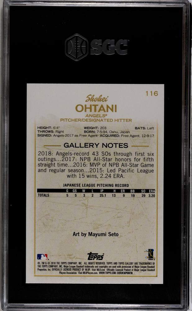 2018 Topps Gallery Shohei Ohtani RC #116 SGC 10