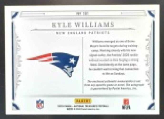 2025 Panini National Treasures Kyle Williams Rookie Patch Auto Holo Silver /25 #181 MEM RC Patriots
