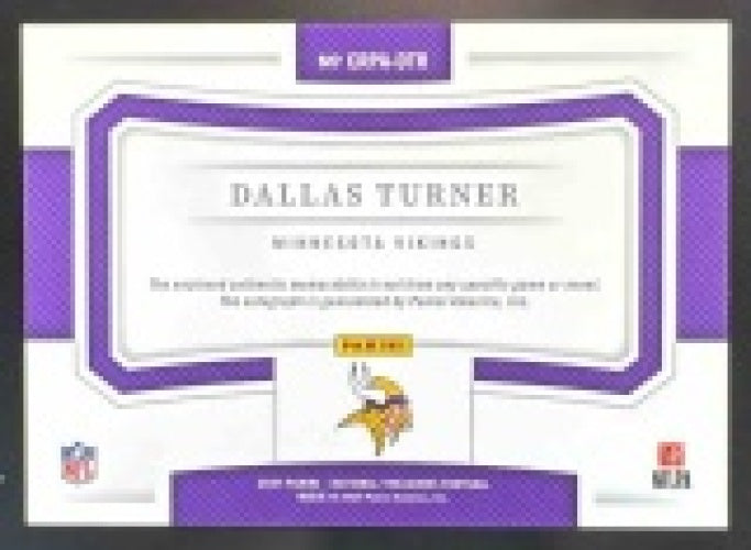 2025 Panini National Treasures Dallas Turner Signatures Holo Silver /25 #SIG-DTR Auto Vikings