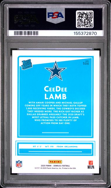 2020 PANINI DONRUSS #306 CEEDEE LAMB SEASON STAT LINE PSA 9