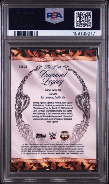 2026 TOPPS CHROME WWE THE ROCK DIAMOND LEGACY #RDL-20 THE ROCK PSA 9