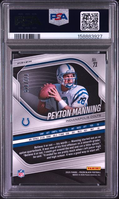 2025 PANINI PRIZM BLACK #71 PEYTON MANNING PURPLE ICE PSA 10 SC2