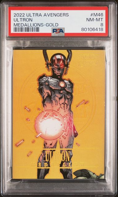 2022 FLEER ULTRA AVENGERS MEDALLIONS #M46 ULTRON MEDALLIONS-GOLD PSA 8 SC7