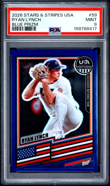 2026 PANINI USA BASEBALL STARS & STRIPES PRIZM #59 RYAN LYNCH BLUE PRIZM PSA 9 SC4