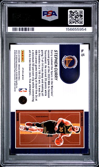 2023 Panini Mosaic Stephen Curry NBA In-Season Tournament #15 Warriors PSA 10