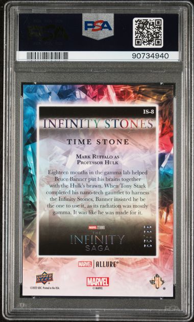 2022 UPPER DECK MARVEL ALLURE INFINITY STONES #IS8 PROFESSOR HULK INFINITY STONES-MIND-GOLD PSA 9 SC7