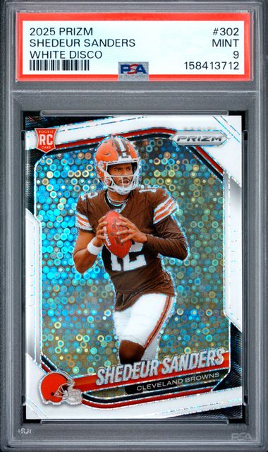 2025 PANINI PRIZM #302 SHEDEUR SANDERS WHITE DISCO PSA 9 SC2