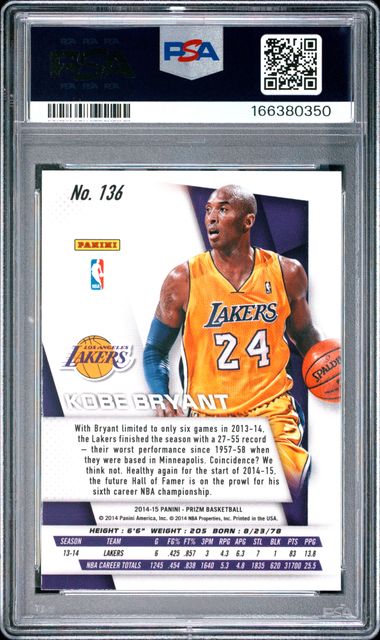 2014 PANINI PRIZM #136 KOBE BRYANT PSA 9 JR9272-86