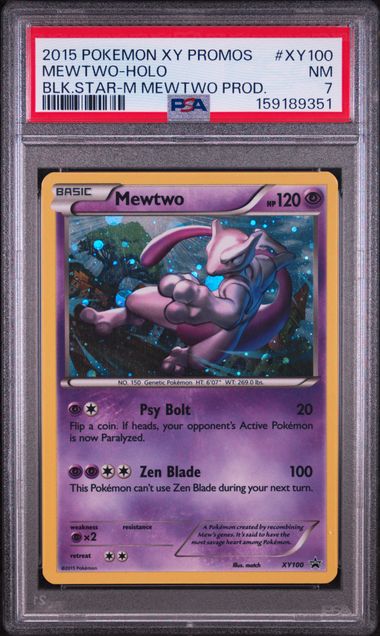 2015 POKEMON XY BLACK STAR PROMOS #XY100 MEWTWO-HOLO BLK.STAR-M MEWTWO PROD. PSA 7 SC1