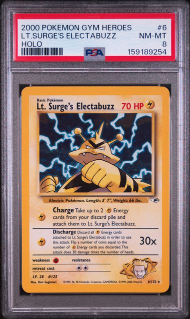 2000 POKEMON GYM HEROES #6 LT.SURGE'S ELECTABUZZ HOLO PSA 8 SC1